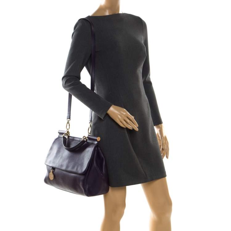 Pre Owned Dolce & Gabbana Purple Leather Large Miss Sicily Top Handle Bag