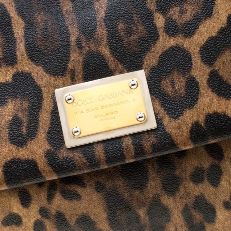 Pre Owned Dolce & Gabbana Leopard Print Coated Canvas and Leather Large Miss Sicily Top Handle Bag 