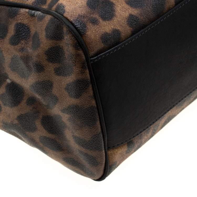 Pre Owned Dolce & Gabbana Leopard Print Coated Canvas and Leather Large Miss Sicily Top Handle Bag 