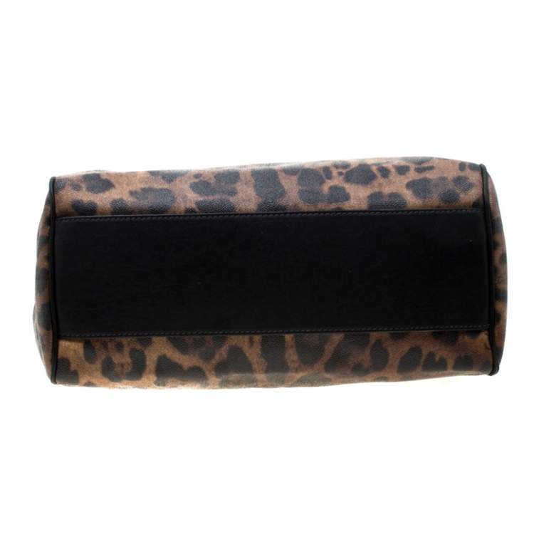 Pre Owned Dolce & Gabbana Leopard Print Coated Canvas and Leather Large Miss Sicily Top Handle Bag 