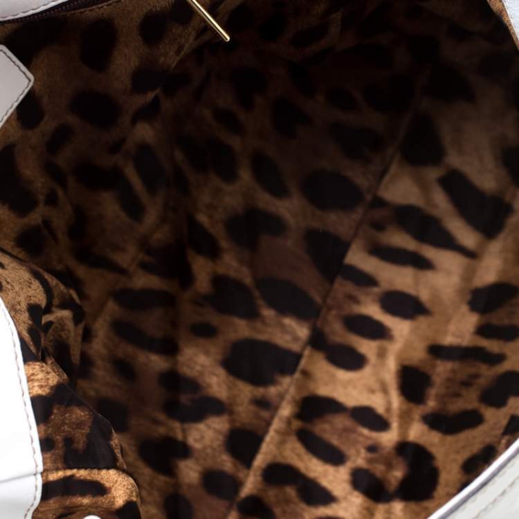 Pre Owned Dolce & Gabbana White Leather Large Miss Sicily Top Handle Bag   