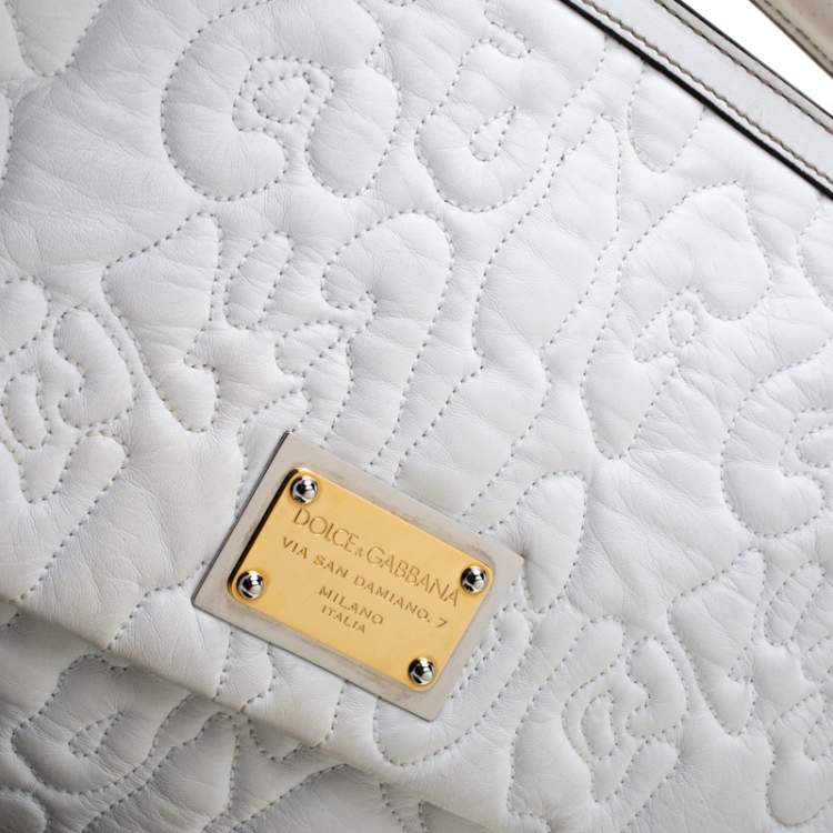 Pre Owned Dolce & Gabbana White Leather Large Miss Sicily Top Handle Bag   