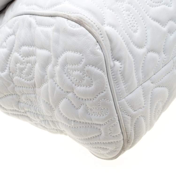 Pre Owned Dolce & Gabbana White Leather Large Miss Sicily Top Handle Bag   