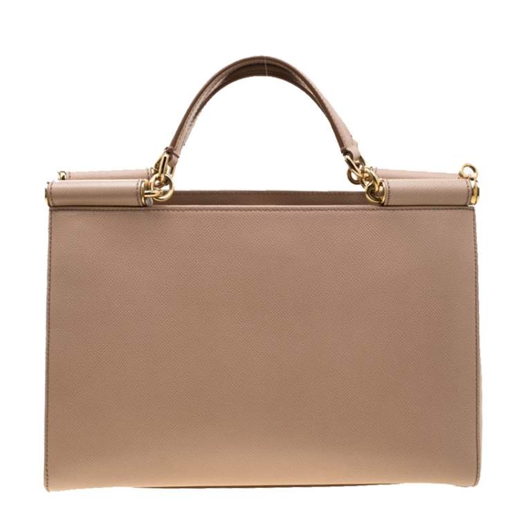 Pre Owned Dolce and Gabbana Beige Leather Miss Sicily Top Handle Bag