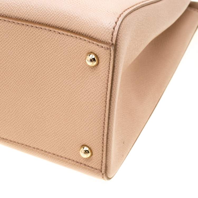 Pre Owned Dolce and Gabbana Beige Leather Miss Sicily Top Handle Bag
