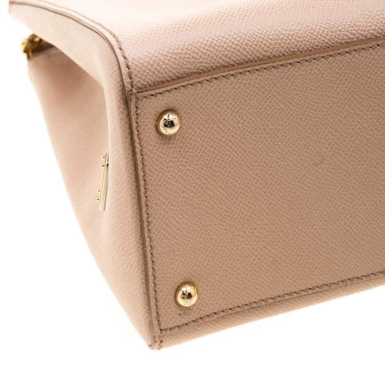 Pre Owned Dolce and Gabbana Beige Leather Miss Sicily Top Handle Bag