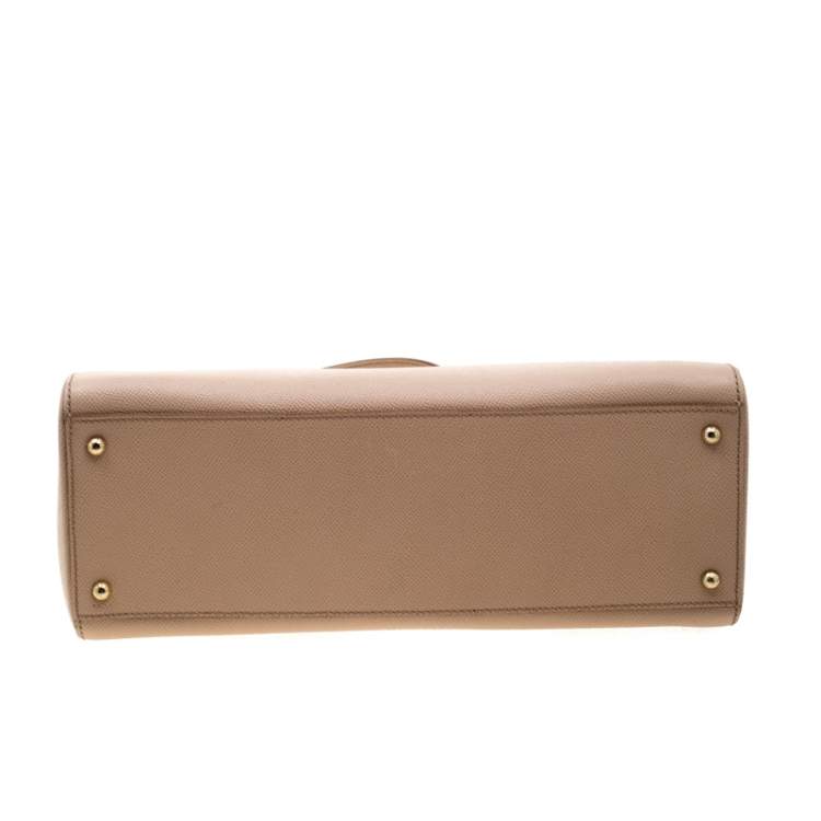 Pre Owned Dolce and Gabbana Beige Leather Miss Sicily Top Handle Bag