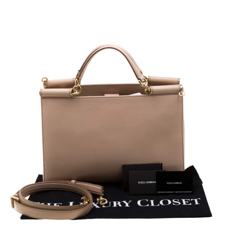 Pre Owned Dolce and Gabbana Beige Leather Miss Sicily Top Handle Bag