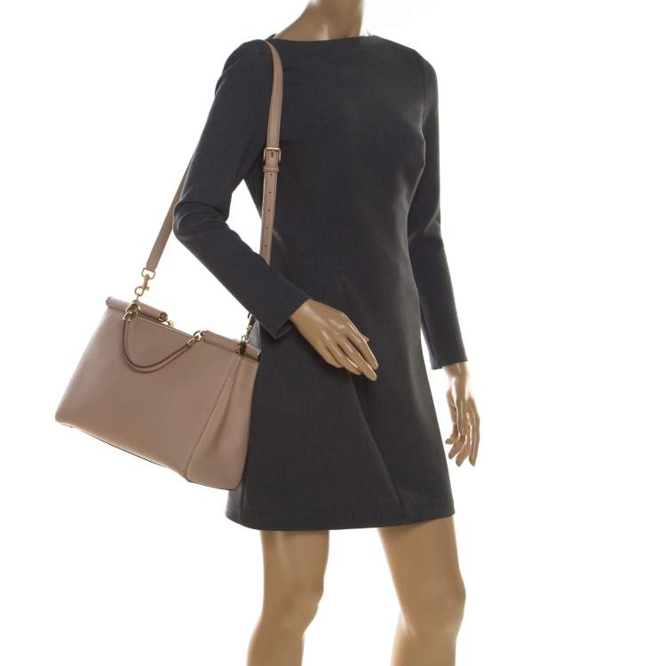 Pre Owned Dolce and Gabbana Beige Leather Miss Sicily Top Handle Bag