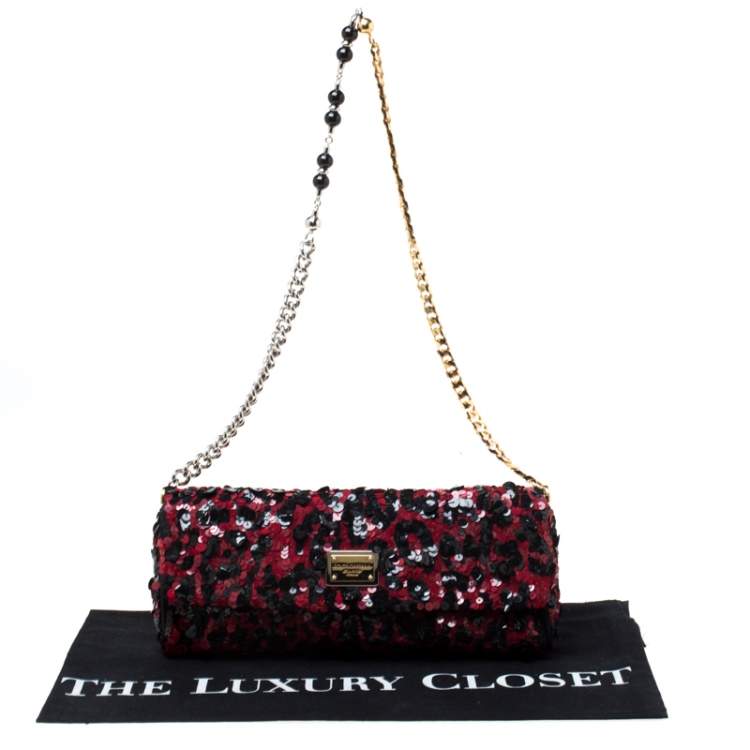 Pre Owned Dolce & Gabbana Red/Black Sequin Miss Charles Shoulder Bag