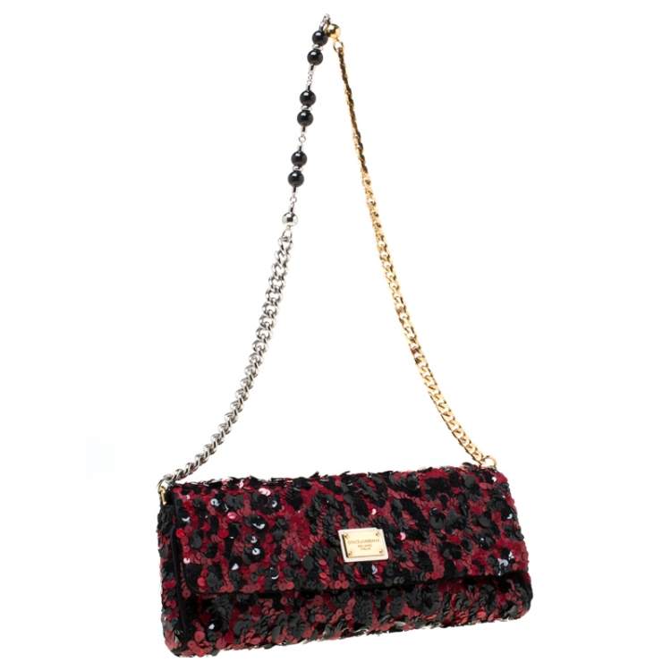 Pre Owned Dolce & Gabbana Red/Black Sequin Miss Charles Shoulder Bag