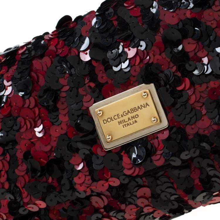 Pre Owned Dolce & Gabbana Red/Black Sequin Miss Charles Shoulder Bag