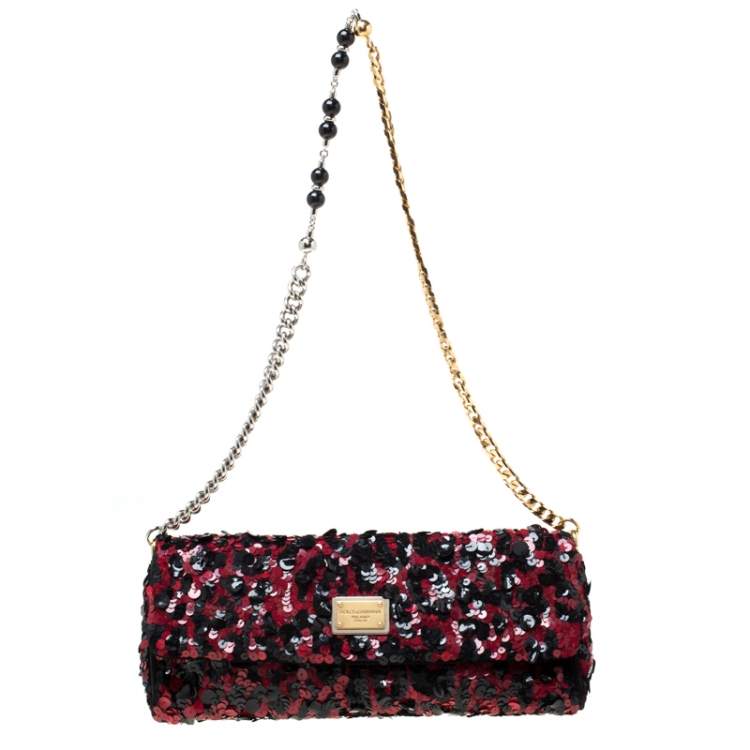 Pre Owned Dolce & Gabbana Red/Black Sequin Miss Charles Shoulder Bag