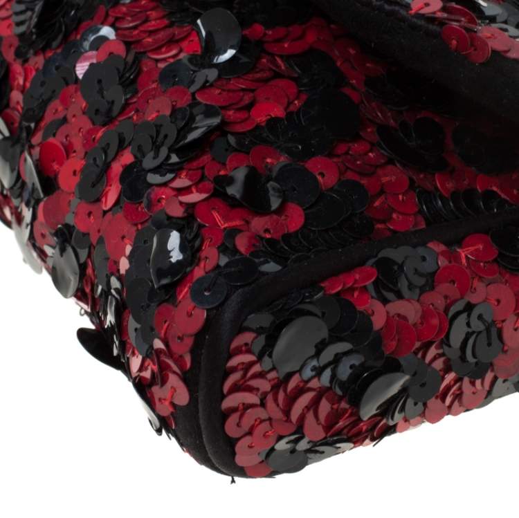 Pre Owned Dolce & Gabbana Red/Black Sequin Miss Charles Shoulder Bag