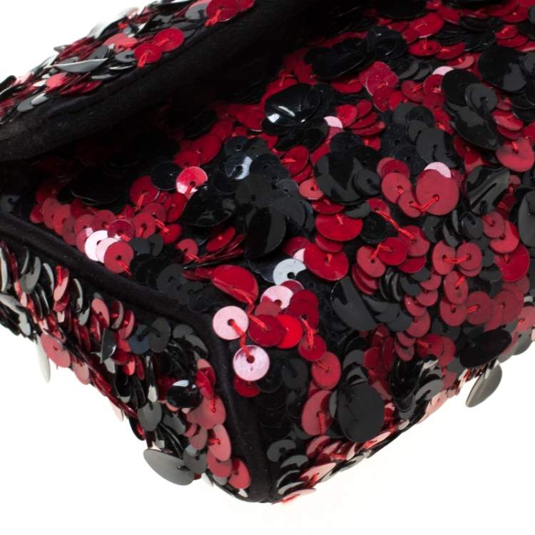 Pre Owned Dolce & Gabbana Red/Black Sequin Miss Charles Shoulder Bag