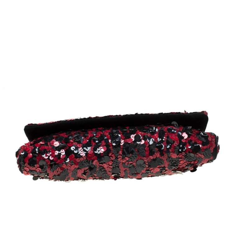 Pre Owned Dolce & Gabbana Red/Black Sequin Miss Charles Shoulder Bag