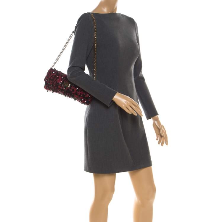 Pre Owned Dolce & Gabbana Red/Black Sequin Miss Charles Shoulder Bag