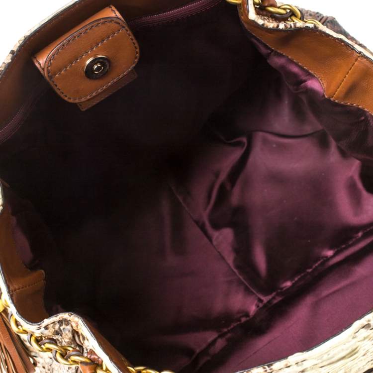 Pre Owned Dolce & Gabbana Brown Python and Leather Hobo