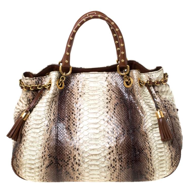 Pre Owned Dolce & Gabbana Brown Python and Leather Hobo