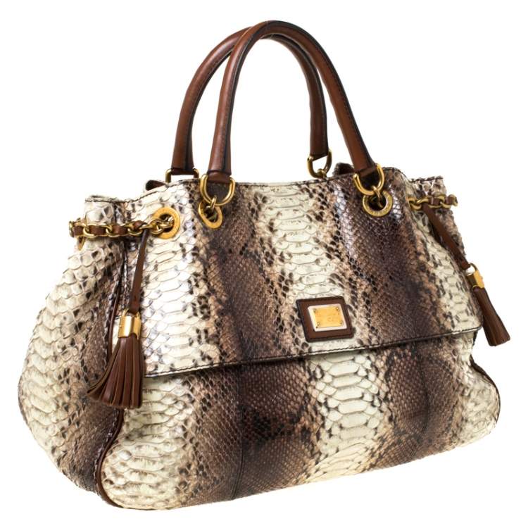Pre Owned Dolce & Gabbana Brown Python and Leather Hobo