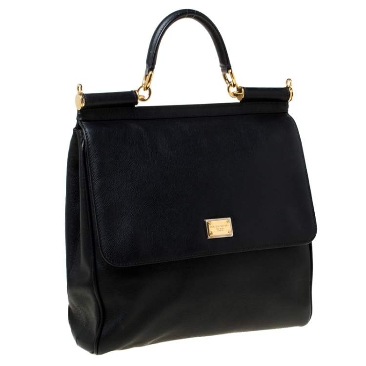 Pre Owned Dolce & Gabbana Black Leather Large Miss Sicily Tote