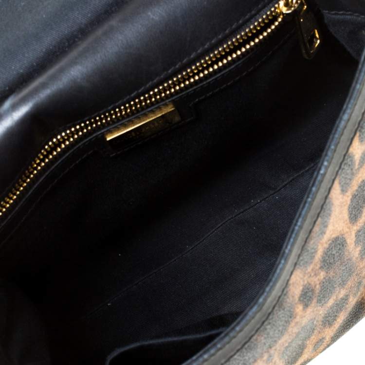Pre Owned Dolce & Gabbana Leopard Print Leather Medium Miss Sicily Top Handle Bag
