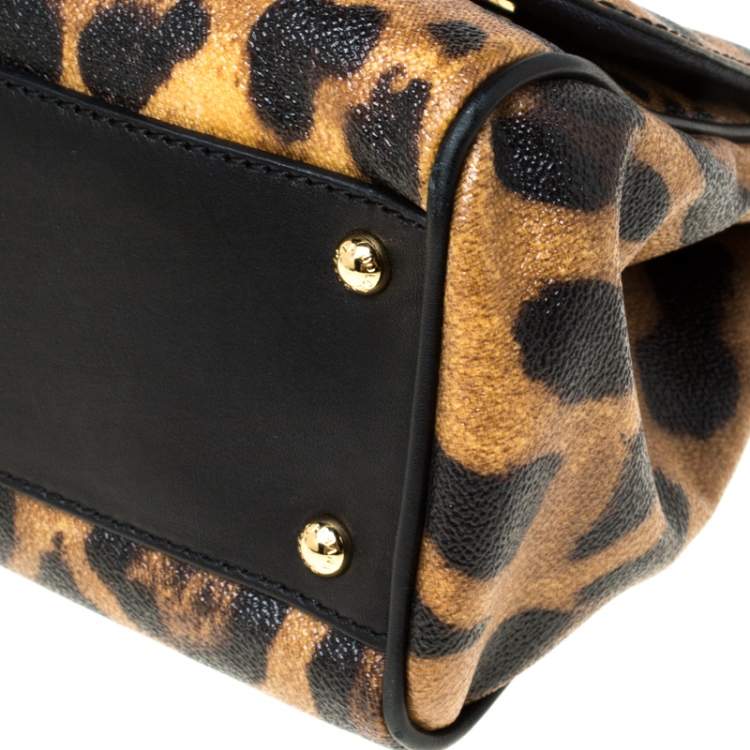 Pre Owned Dolce & Gabbana Leopard Print Leather Medium Miss Sicily Top Handle Bag