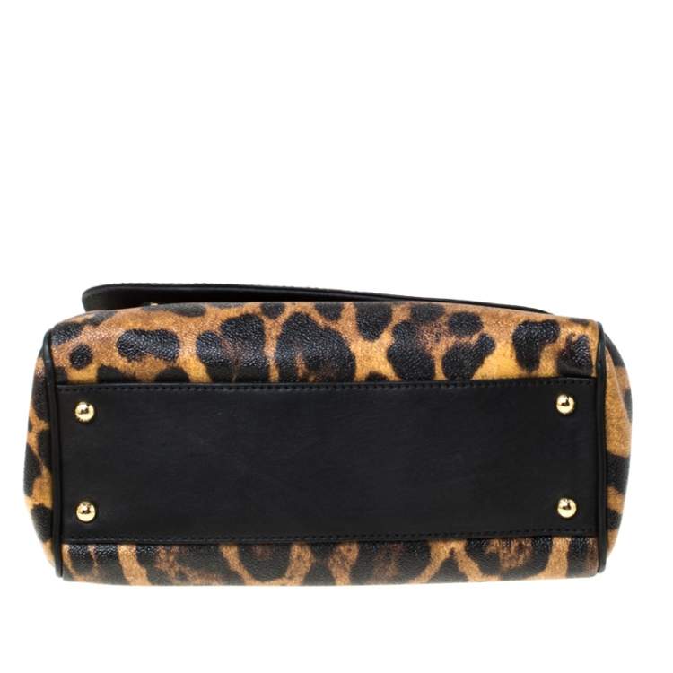 Pre Owned Dolce & Gabbana Leopard Print Leather Medium Miss Sicily Top Handle Bag