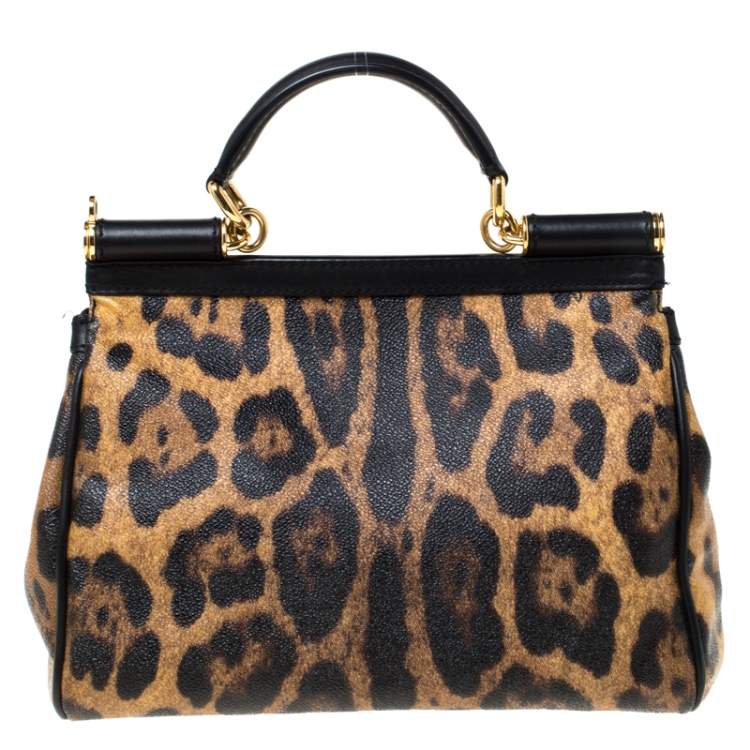 Pre Owned Dolce & Gabbana Leopard Print Leather Medium Miss Sicily Top Handle Bag