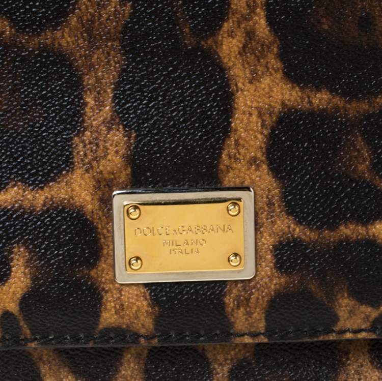 Pre Owned Dolce & Gabbana Leopard Print Leather Medium Miss Sicily Top Handle Bag