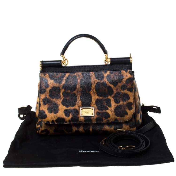 Pre Owned Dolce & Gabbana Leopard Print Leather Medium Miss Sicily Top Handle Bag