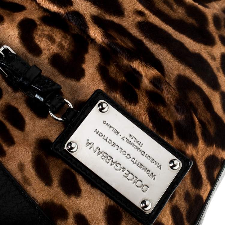 Pre Owned Dolce & Gabanna Black/Brown Leopard Print Calfhair and Leather Miss Romantique Satchel