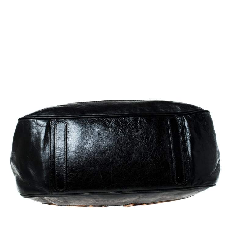 Pre Owned Dolce & Gabanna Black/Brown Leopard Print Calfhair and Leather Miss Romantique Satchel