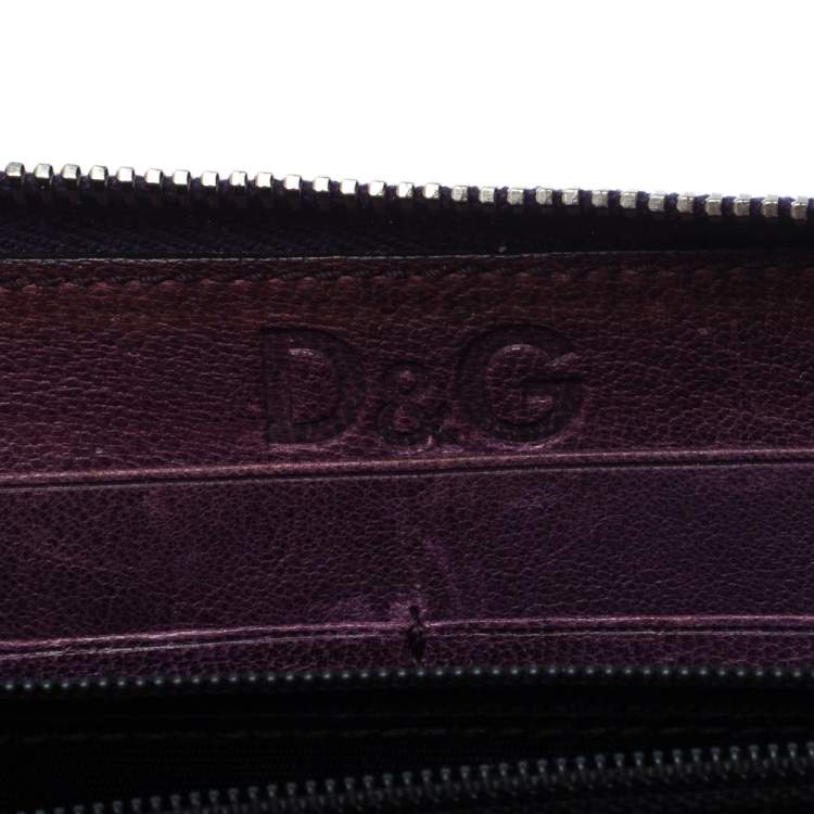 Pre Owned D&G Purple Leather Zip Around Continental Wallet