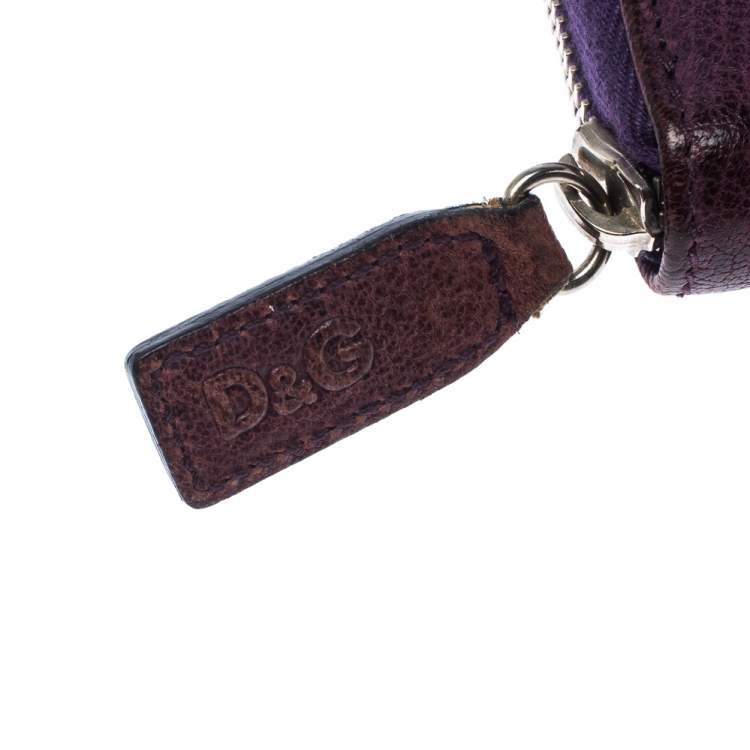 Pre Owned D&G Purple Leather Zip Around Continental Wallet