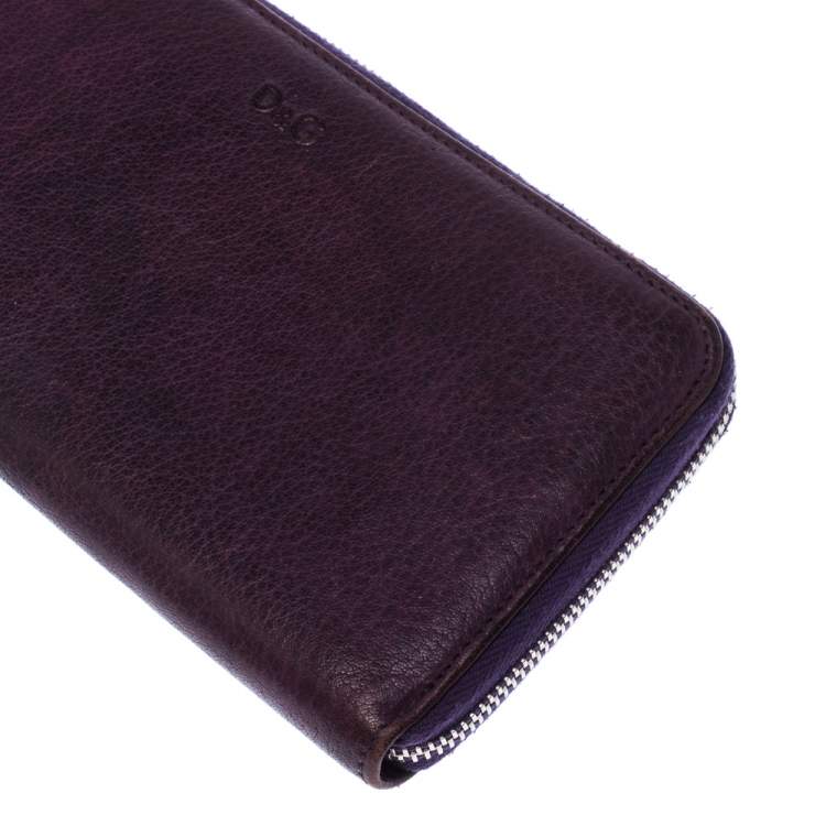 Pre Owned D&G Purple Leather Zip Around Continental Wallet