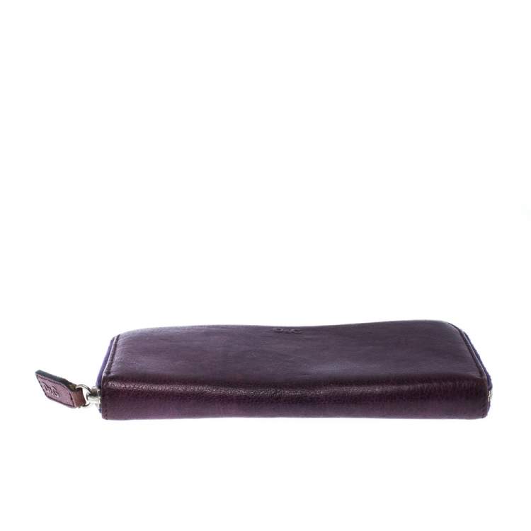 Pre Owned D&G Purple Leather Zip Around Continental Wallet