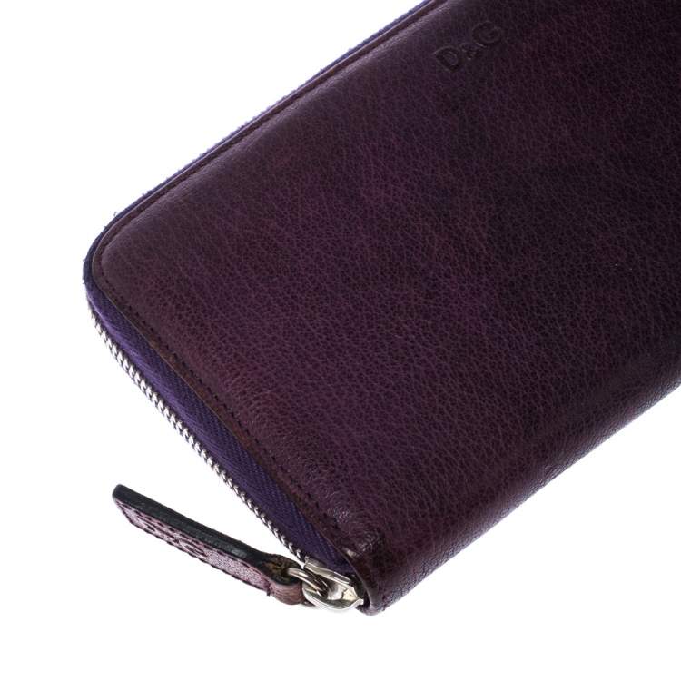 Pre Owned D&G Purple Leather Zip Around Continental Wallet