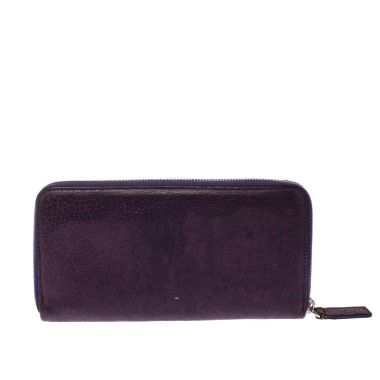 Pre Owned D&G Purple Leather Zip Around Continental Wallet