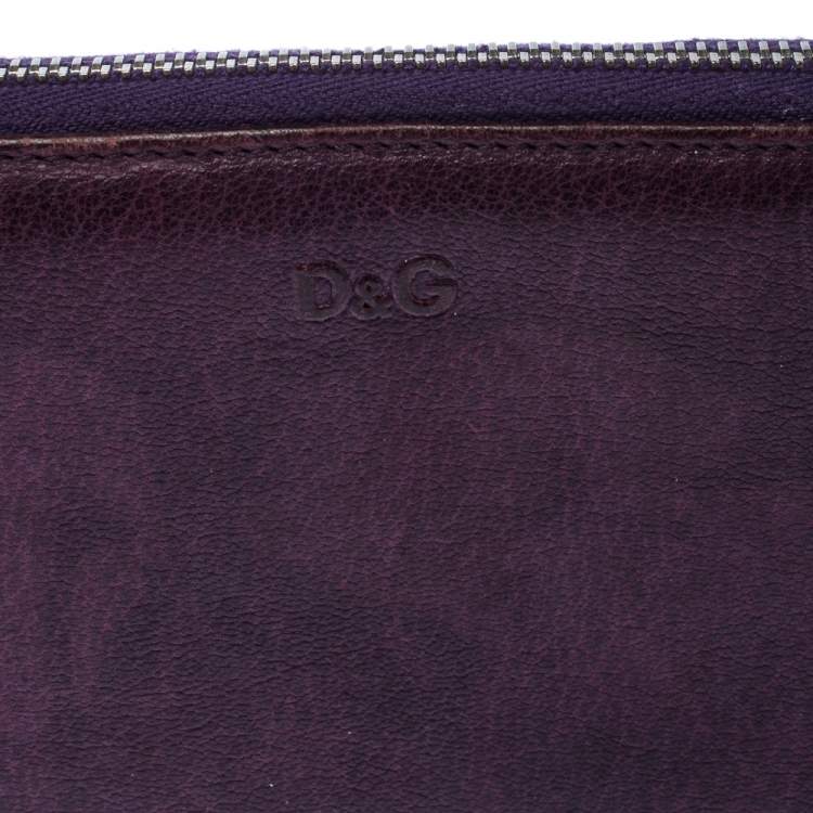 Pre Owned D&G Purple Leather Zip Around Continental Wallet