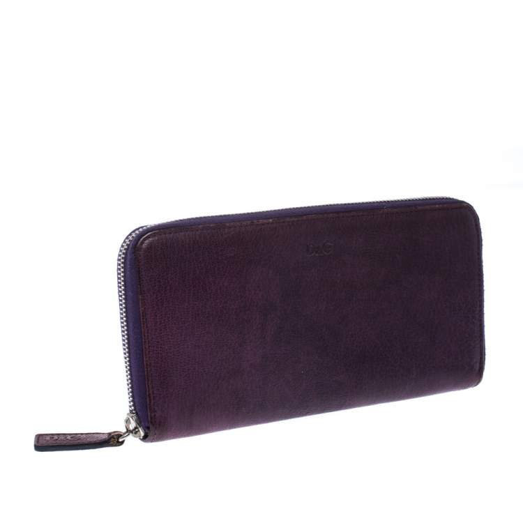 Pre Owned D&G Purple Leather Zip Around Continental Wallet