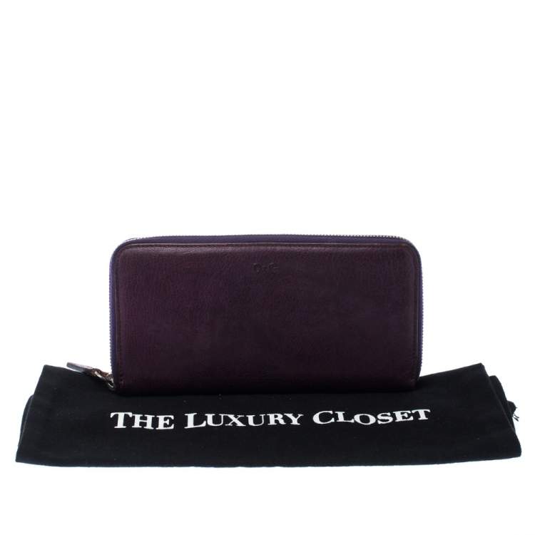 Pre Owned D&G Purple Leather Zip Around Continental Wallet