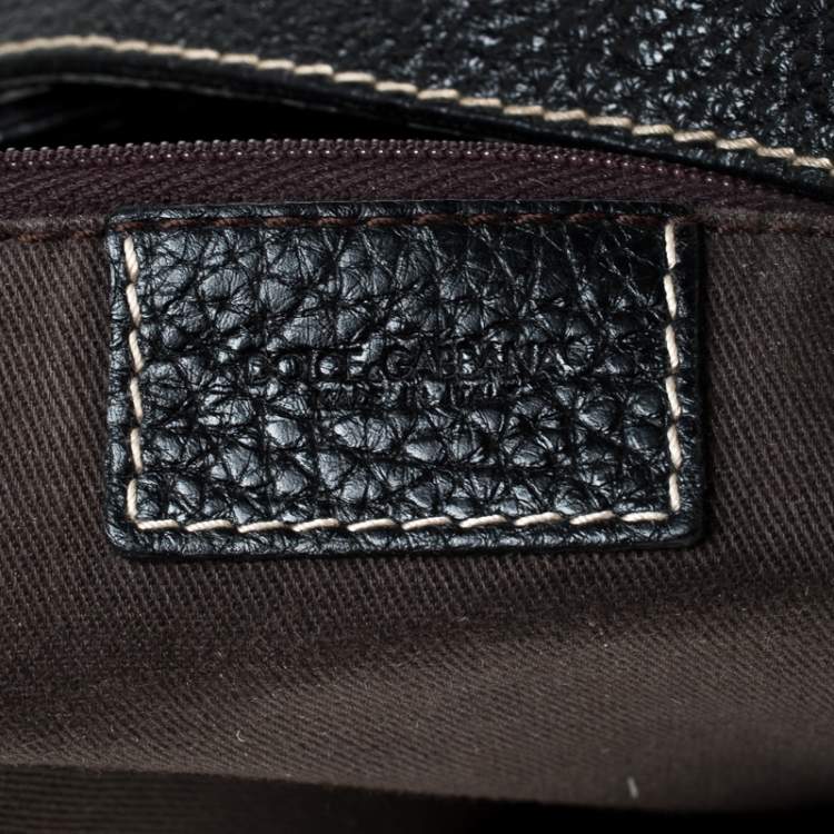 Pre Owned Dolce & Gabbana Black Pebbled Leather Ring Shoulder Bag