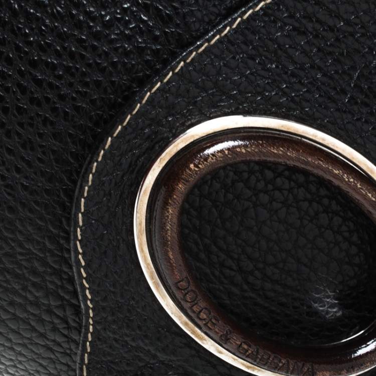 Pre Owned Dolce & Gabbana Black Pebbled Leather Ring Shoulder Bag