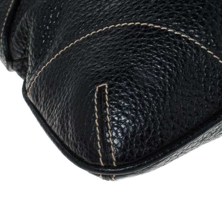 Pre Owned Dolce & Gabbana Black Pebbled Leather Ring Shoulder Bag