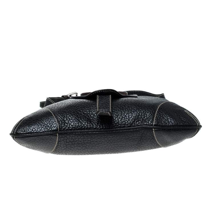 Pre Owned Dolce & Gabbana Black Pebbled Leather Ring Shoulder Bag