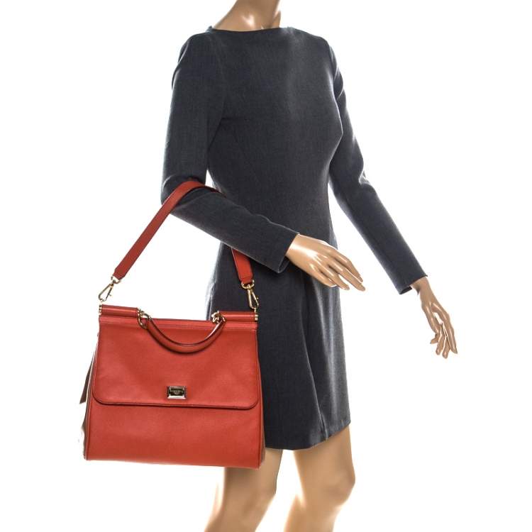 Pre Owned Dolce & Gabbana Orange Leather Large Miss Sicily Top Handle Bag