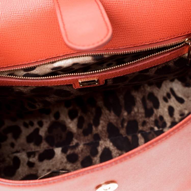 Pre Owned Dolce & Gabbana Orange Leather Large Miss Sicily Top Handle Bag