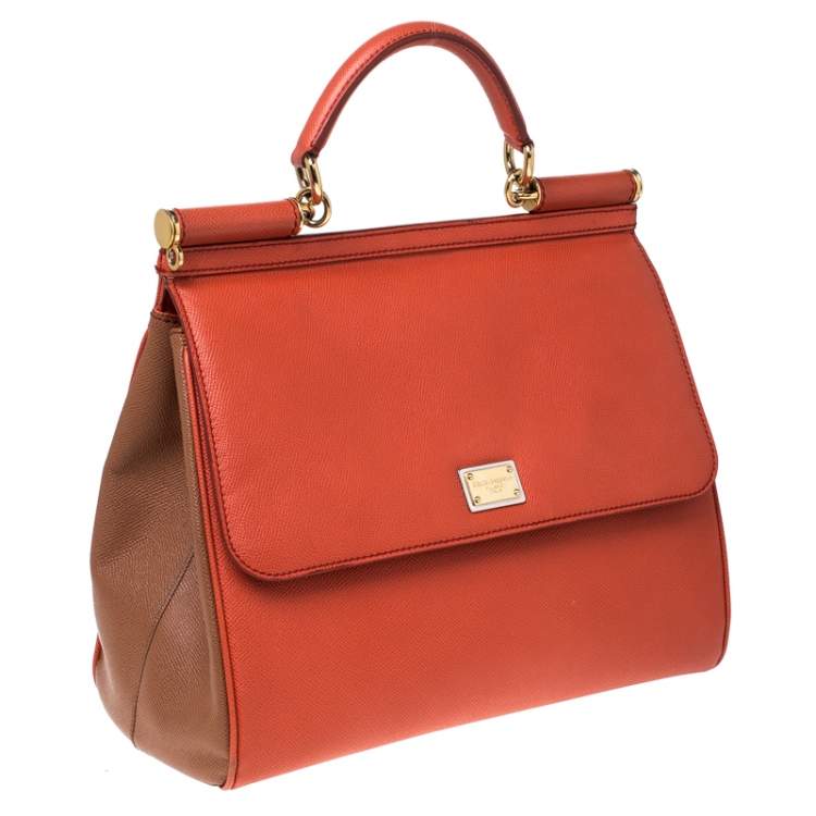 Pre Owned Dolce & Gabbana Orange Leather Large Miss Sicily Top Handle Bag
