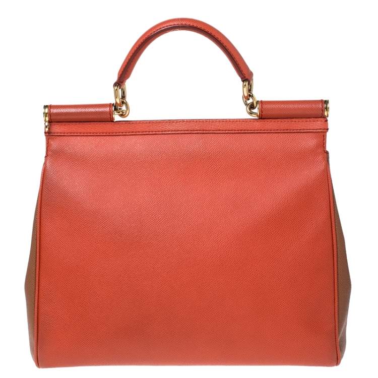 Pre Owned Dolce & Gabbana Orange Leather Large Miss Sicily Top Handle Bag